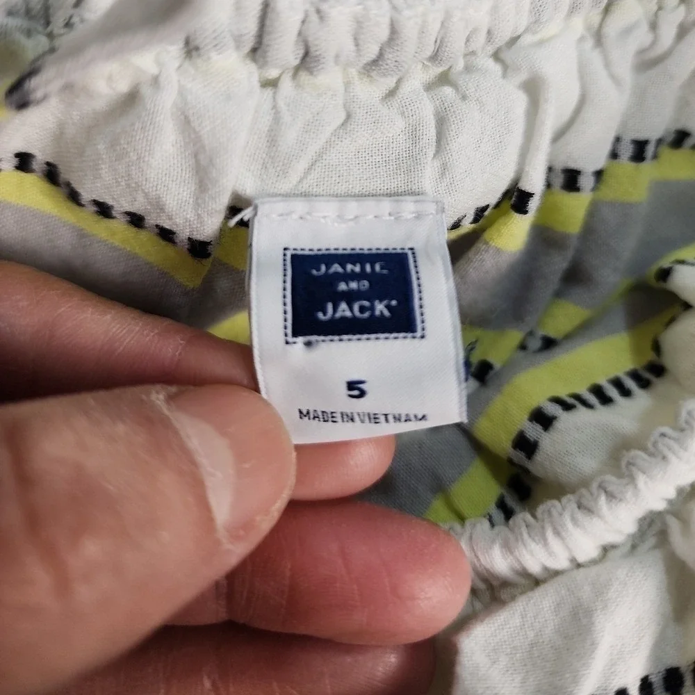 Janie and Jack Cold Shoulder Dress Kids Size 5 Yellow Striped Ruffle Summer
